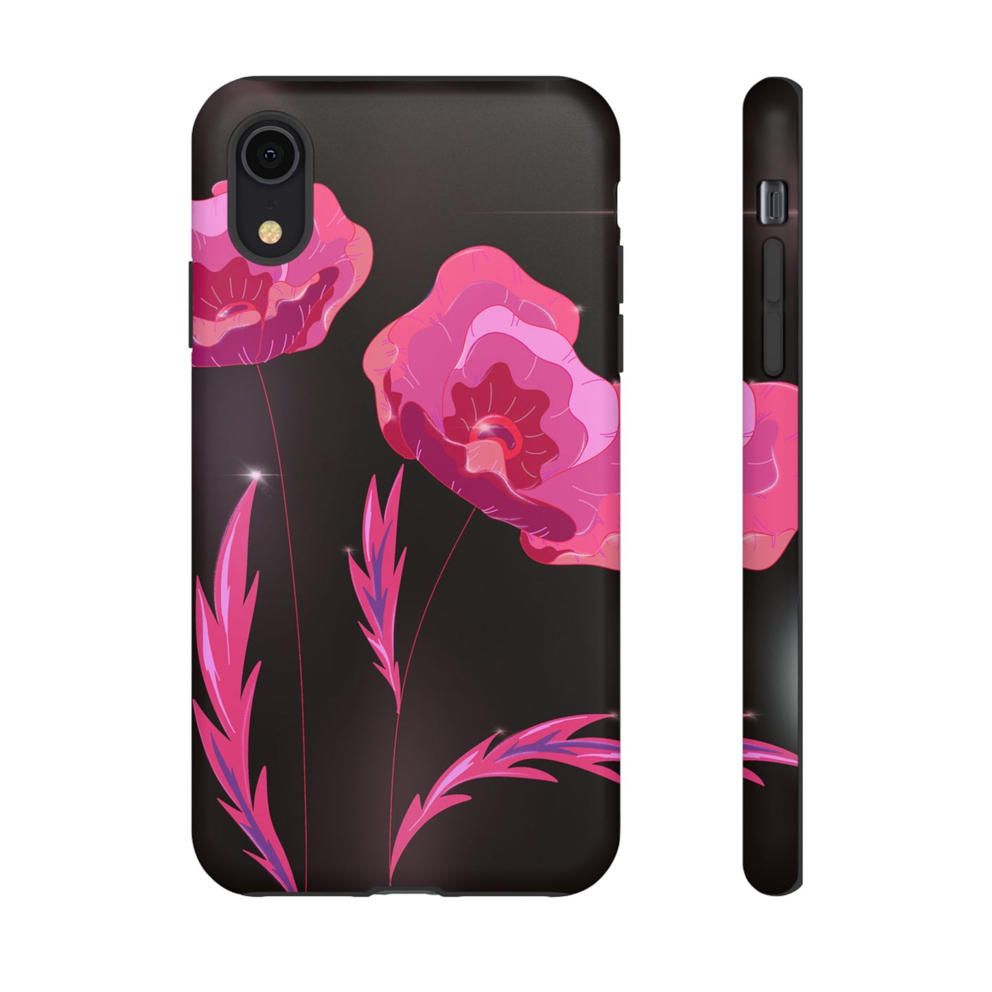 Floral iPhone Case | Tough Cases with Pink Poppy Design, Elegant Flower Phone Cover, Gift for Her, Spring Accessories, Chic Tech
