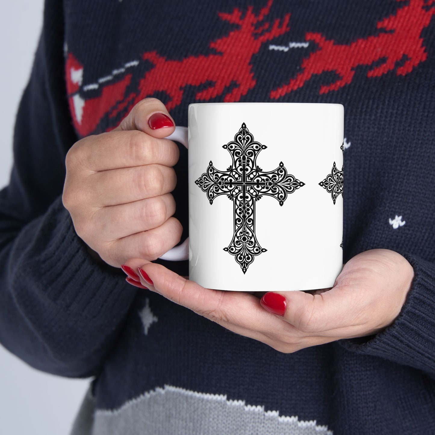 Gothic Cross Ceramic Mug - Spiritual Gift for Faith Lovers, Black and White Design, Perfect for Coffee or Tea, Housewarming, Religious [...]