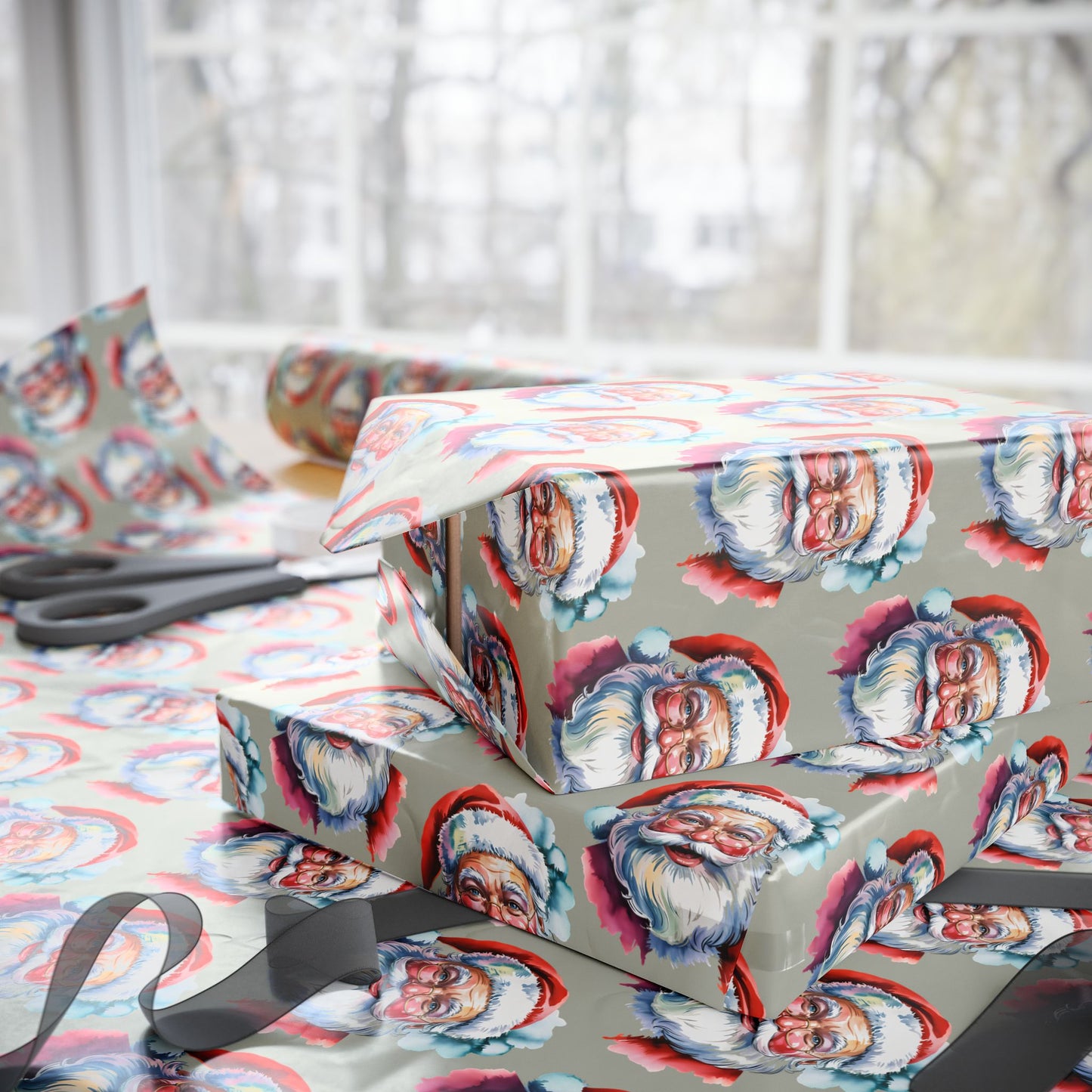 Santa Face Wrapping Paper Roll — Festive Holiday Gift Wrap