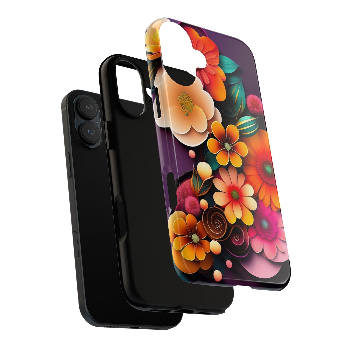 Floral Burst Tough Phone Case — Colorful Retro Flowers Protective Cover