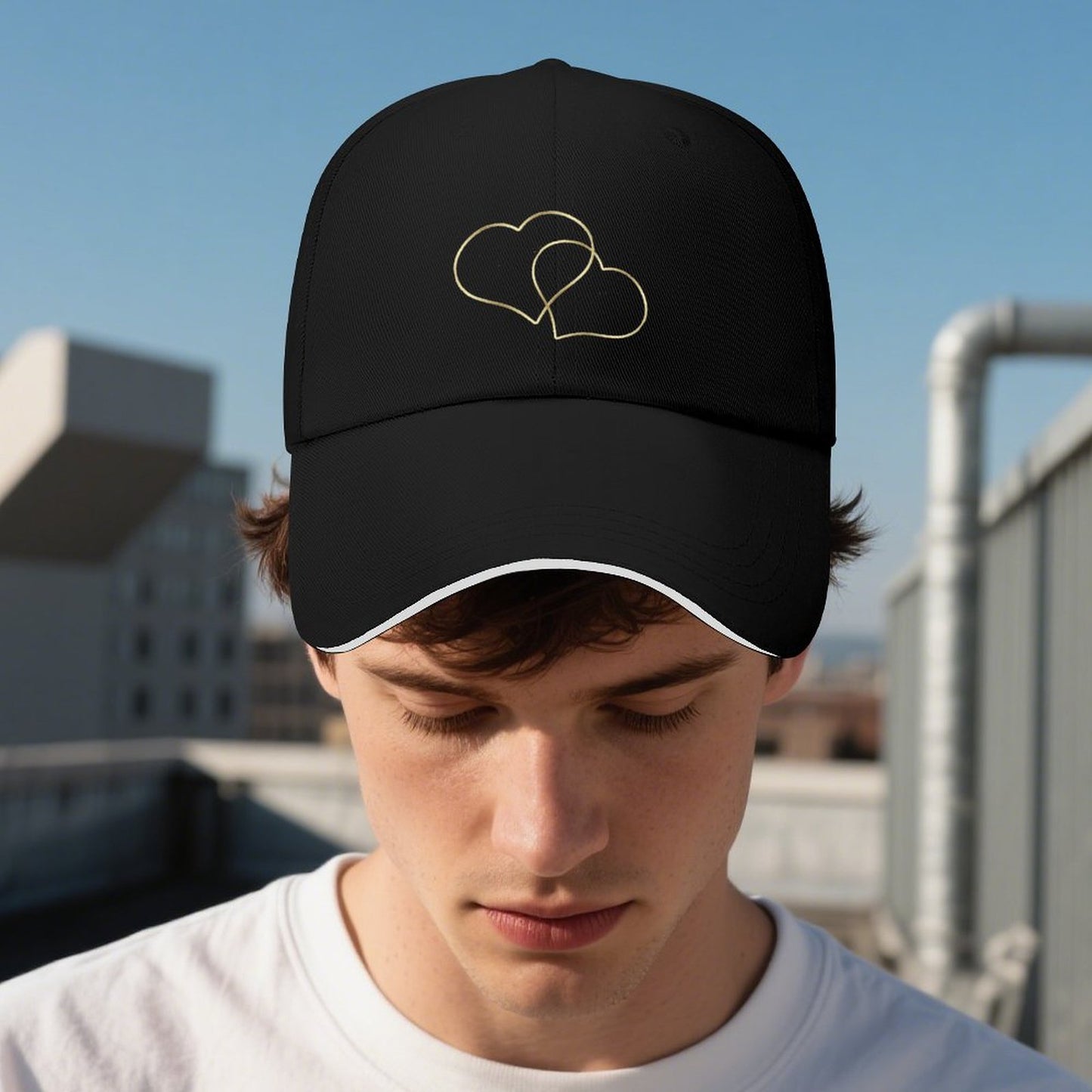 Baseball Cap for Men Women Curved Visor Sandwich -Gold Hearts