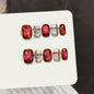 365nails: "Crimson Cross" – 3D Chrome & Glitter Handmade Square Nails