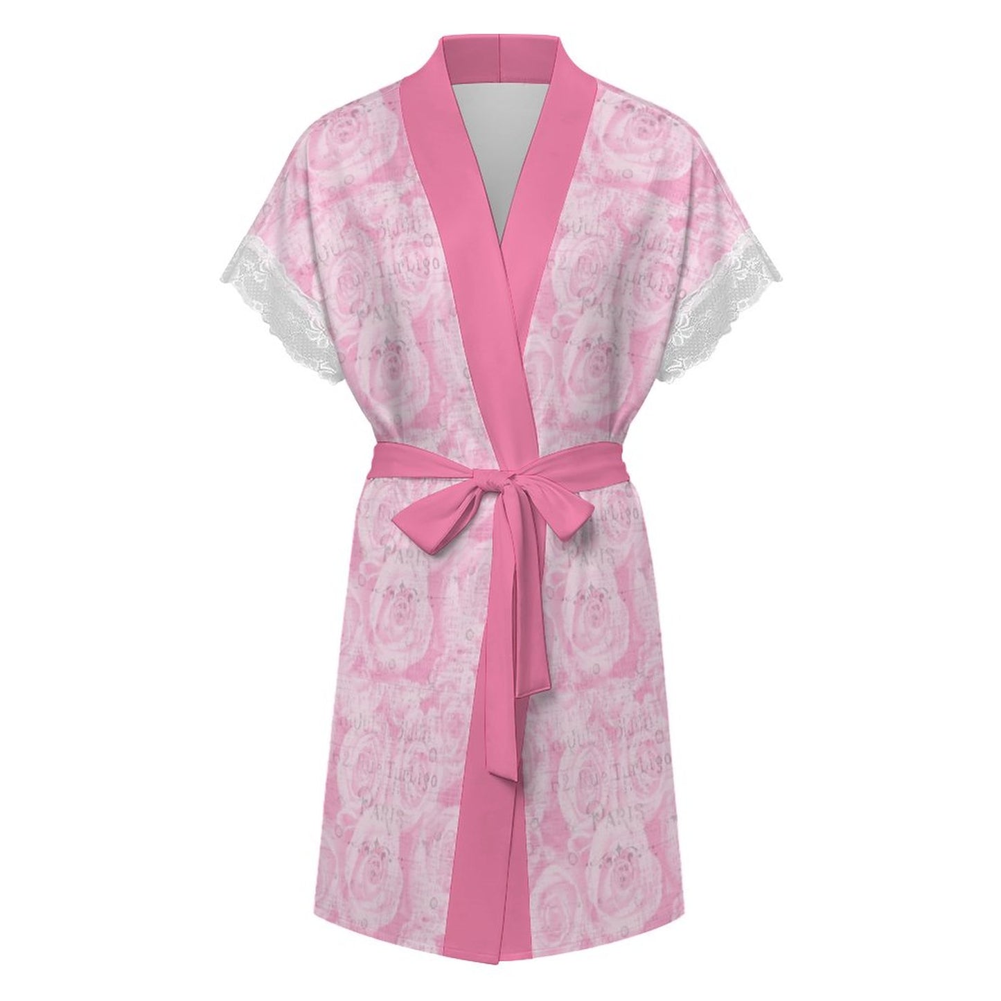 Lace Trimmed Short-Sleeve Nightgown - Pink Paris