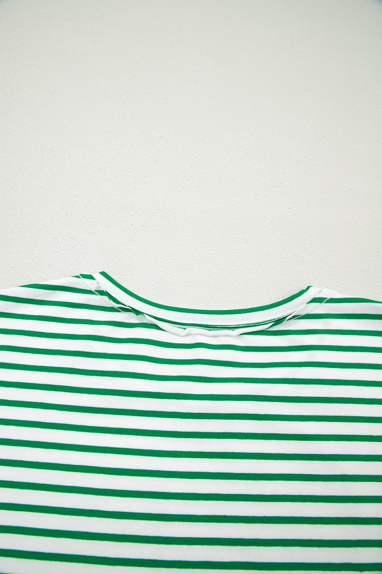 Green Stripe Floral Puff Sleeve Patchwork Round Neck Loose Top