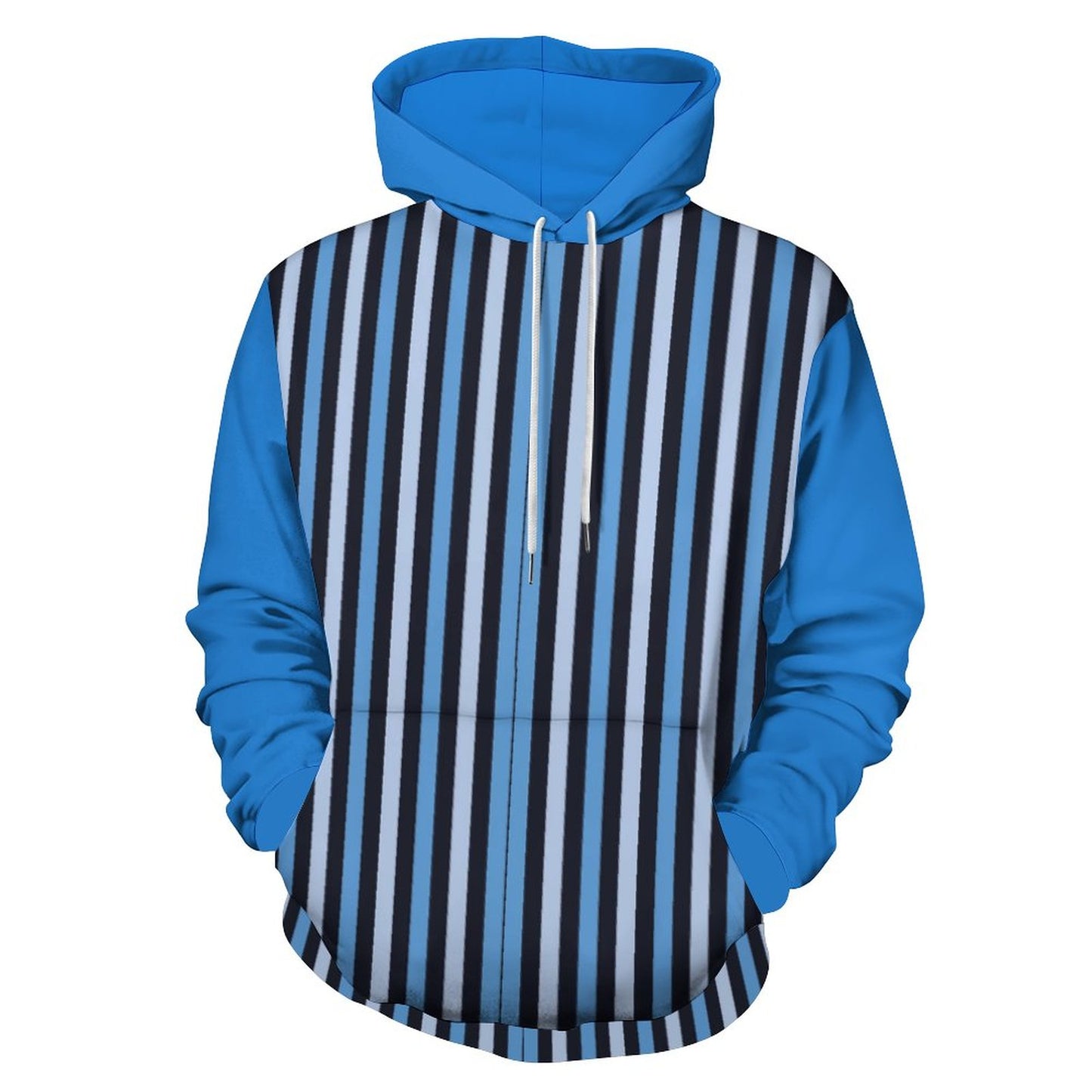 Cool Hoodie with Double-layer Cap Blue Stripes