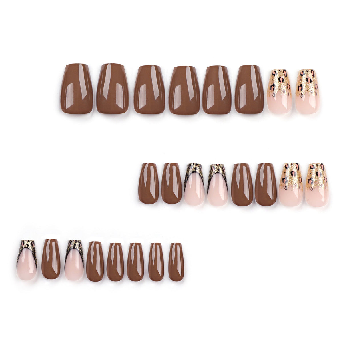 Autumn Brown Simple Wear Nail Patch Gold Glitter Leopard Print Nail Art Ballet Finger Nail Patch Nail Patch – Image 2