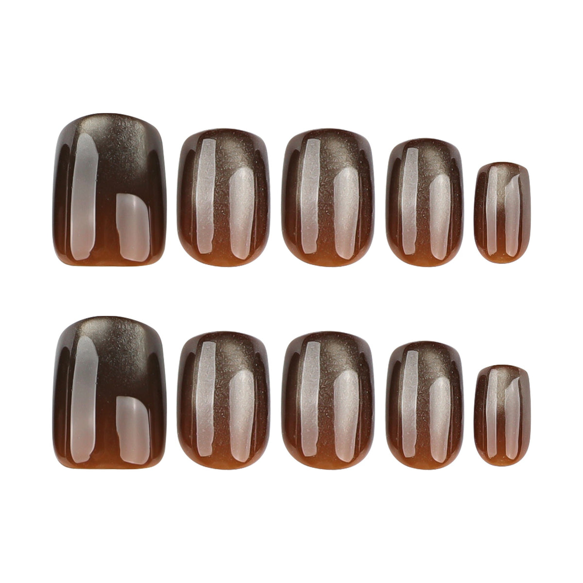 Brown Glow Square Nails with Glossy Metallic Shine – Image 5