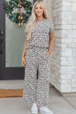 Beige Leopard Print Casual Tee and Pants 2pcs Outfit