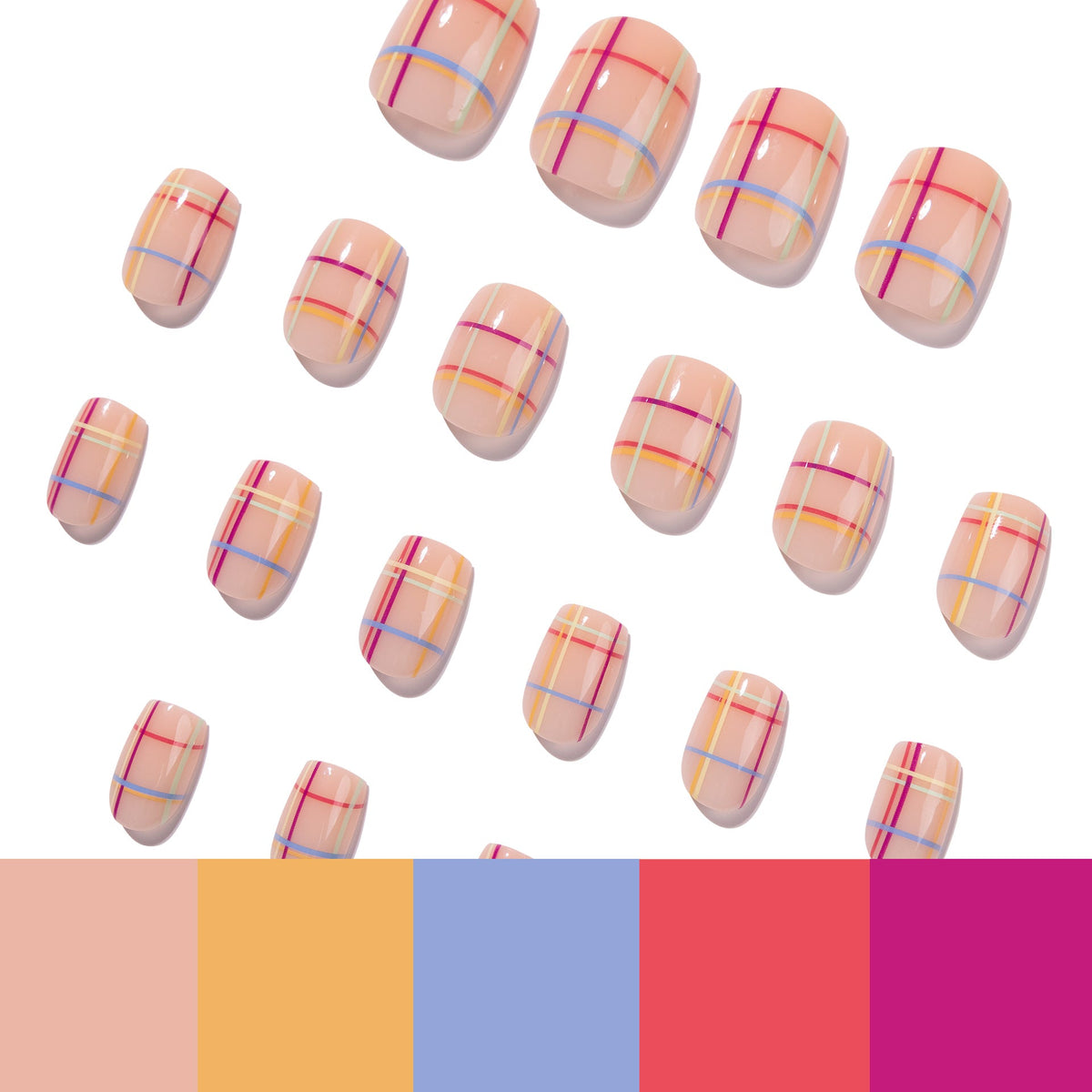 365nails: "Pastel Plaid Short Square" – Spring Press-on Nails – Image 4