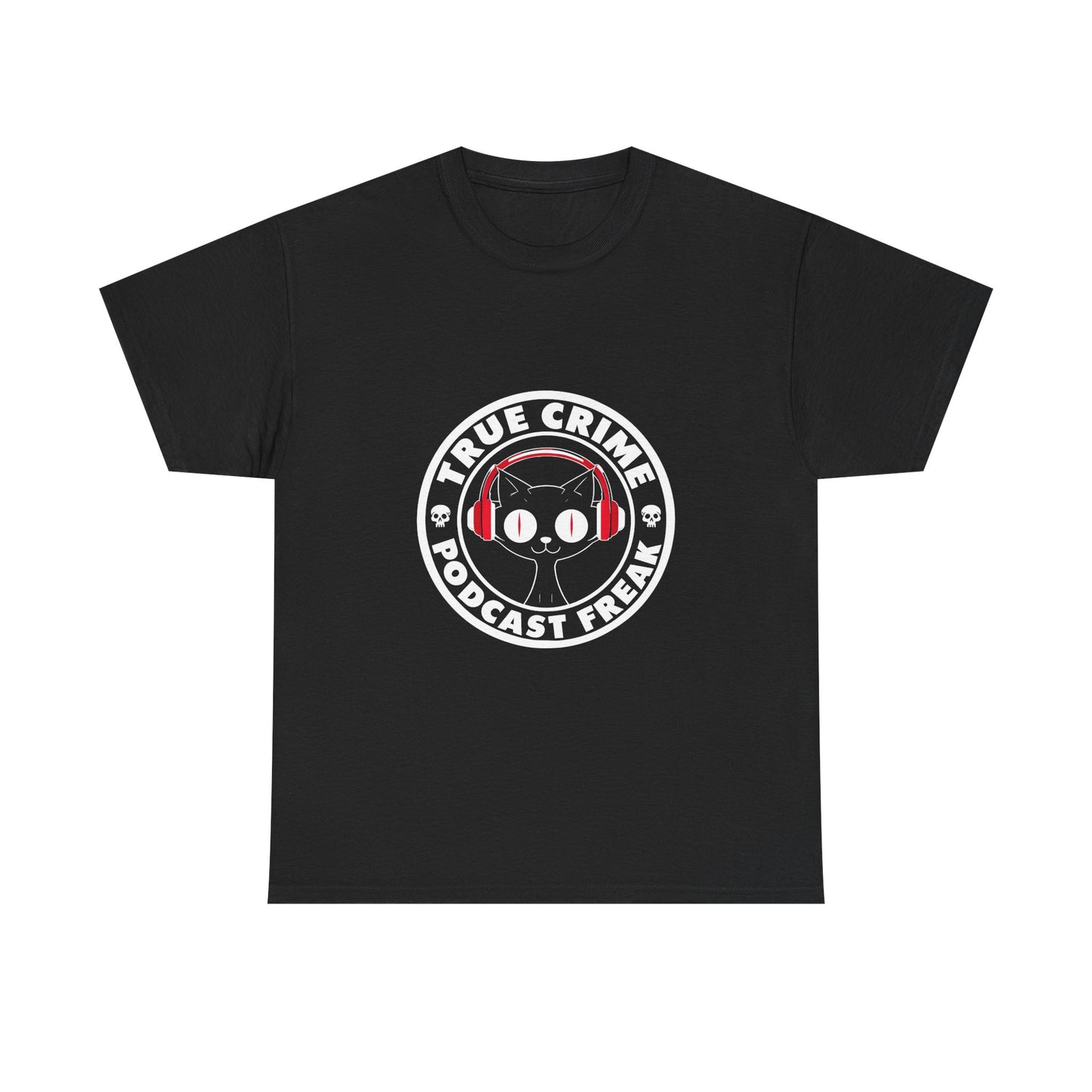 True Crime Podcast Tee — Cat with Headphones Logo