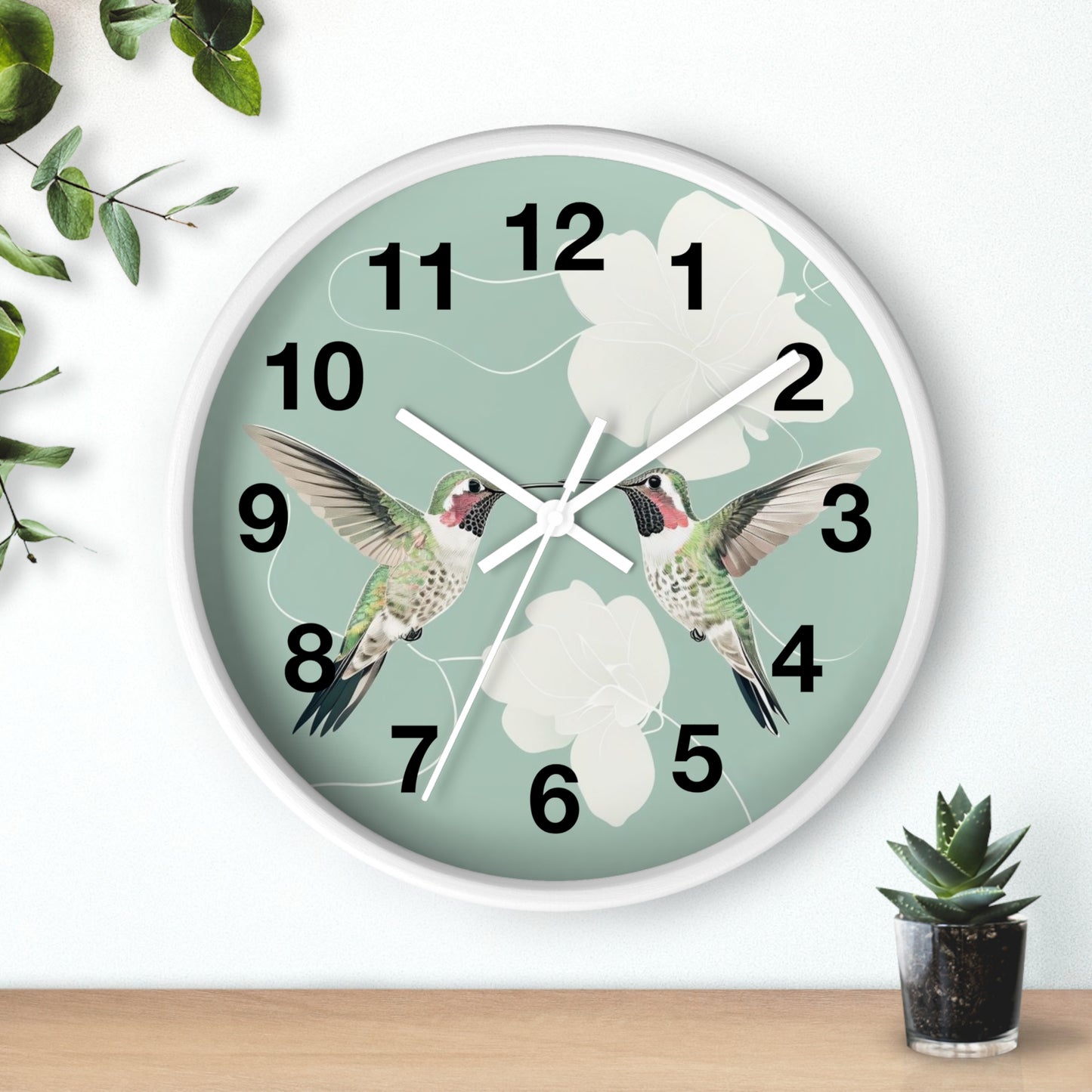 Hummingbird Floral Wall Clock | Mint Bird Clock