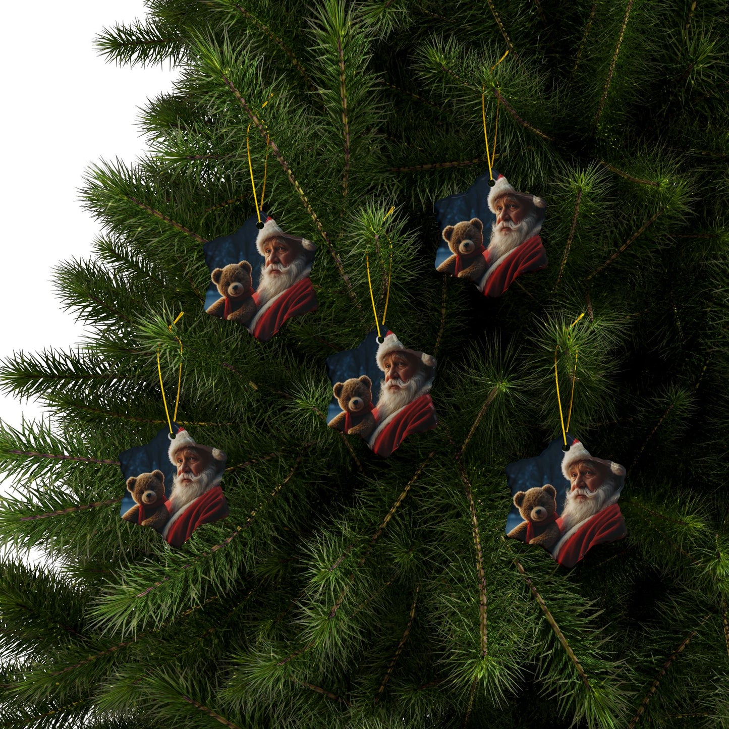 Ceramic Christmas Ornaments, Santa and Teddy Bear Design, Holiday Decorations, Christmas Gifts, Family Keepsakes