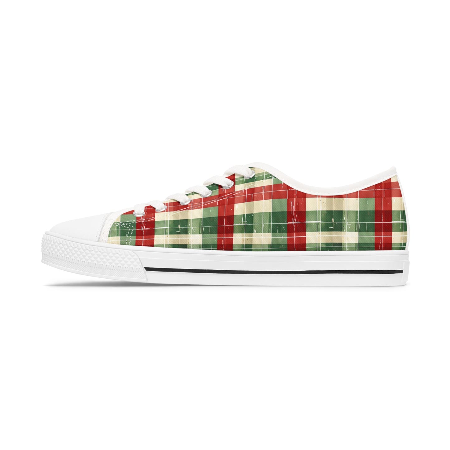 Low Top Sneakers — Red & Green Plaid Holiday Canvas Shoes