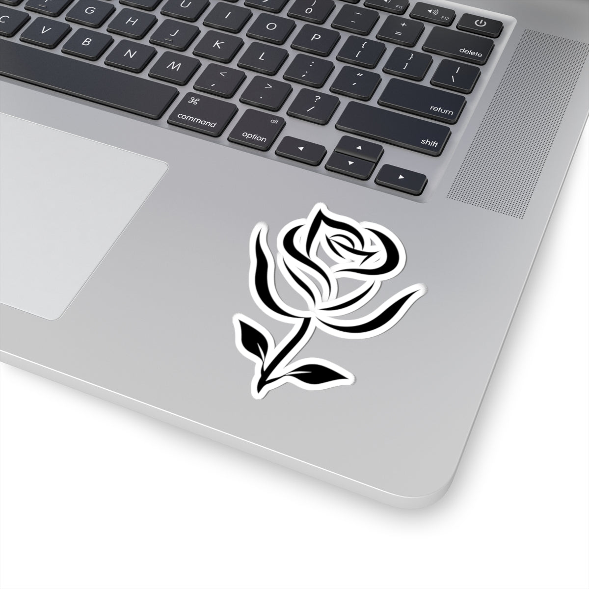 Black Rose Kiss-Cut Sticker — Minimal Floral Laptop Decal