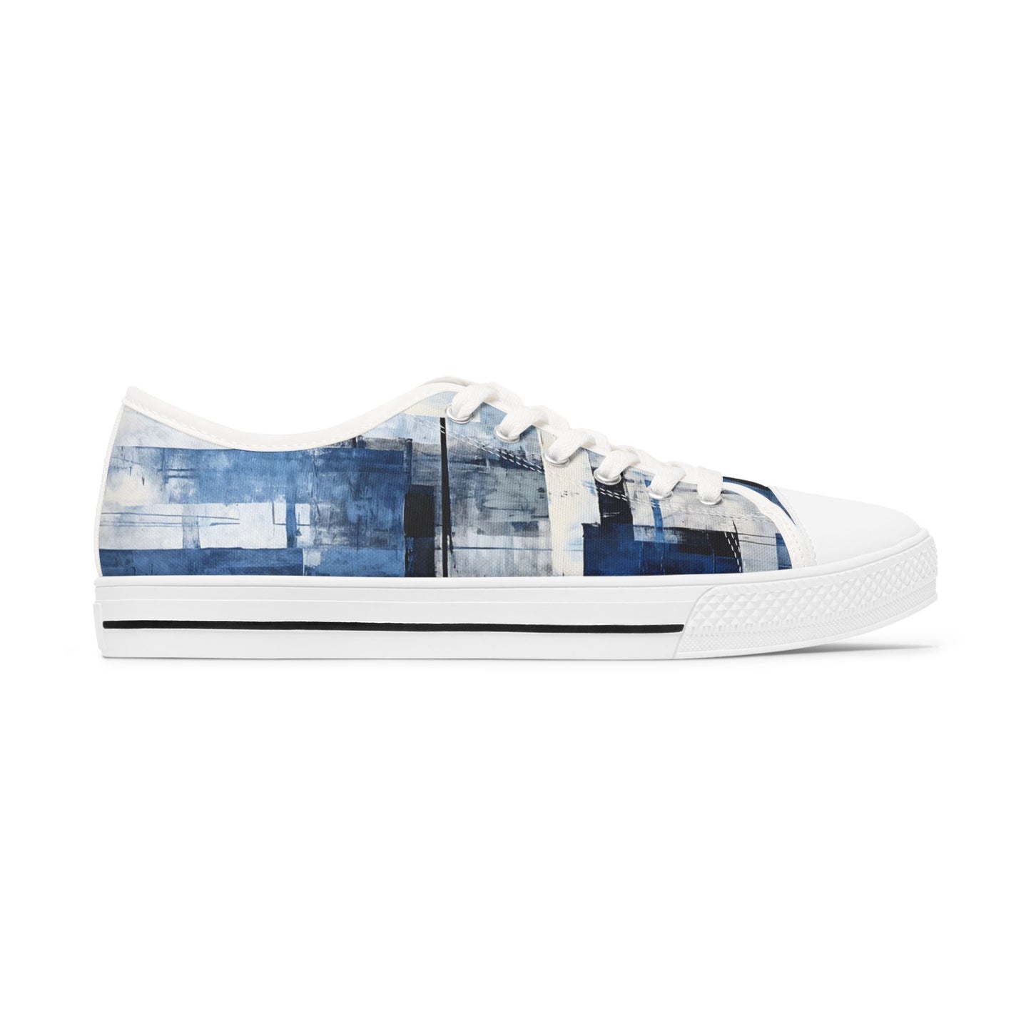 Abstract Blue Grid Low Top Sneakers — Casual Canvas Shoes