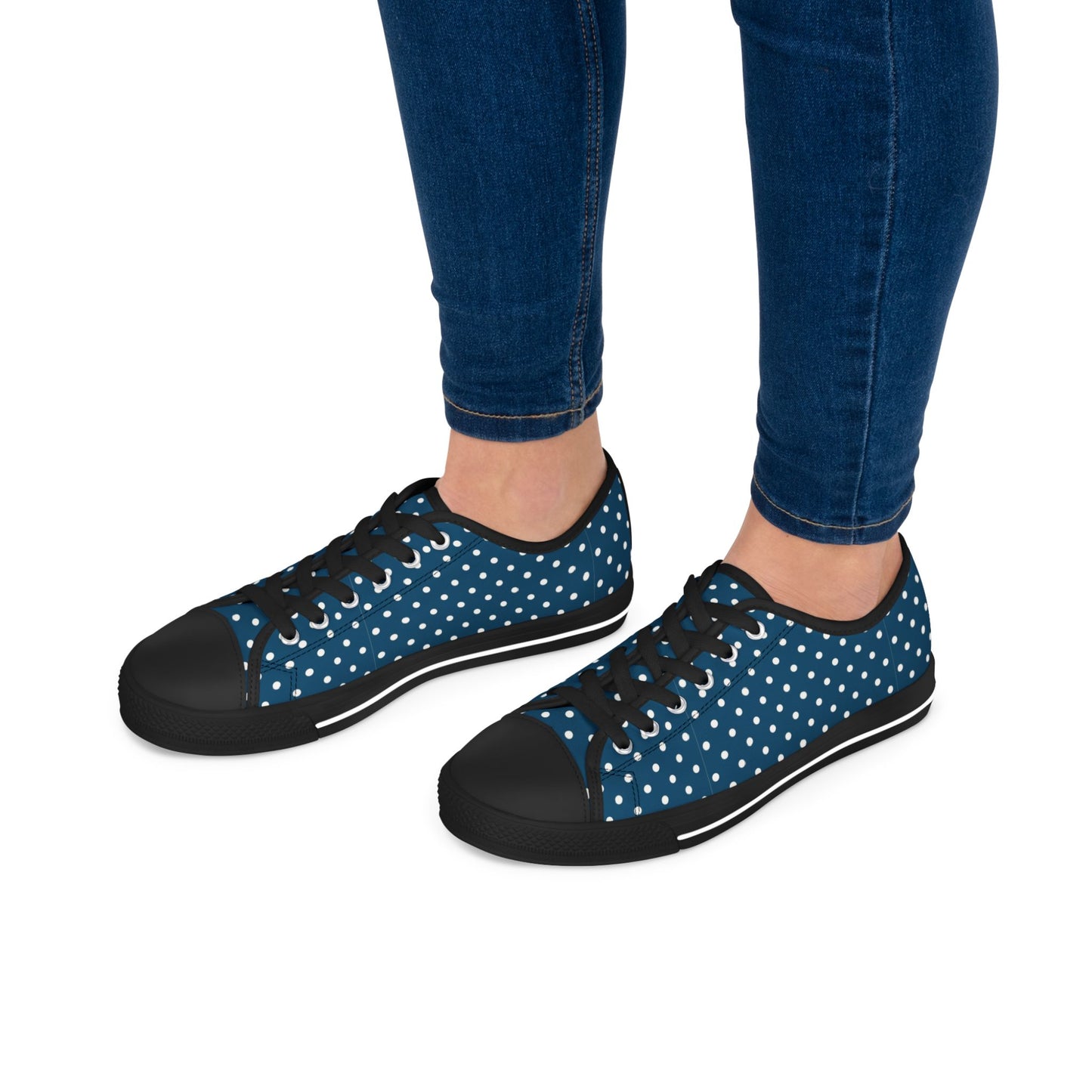 Polka Dot Low Top Sneakers — Navy White Retro Casual Shoes