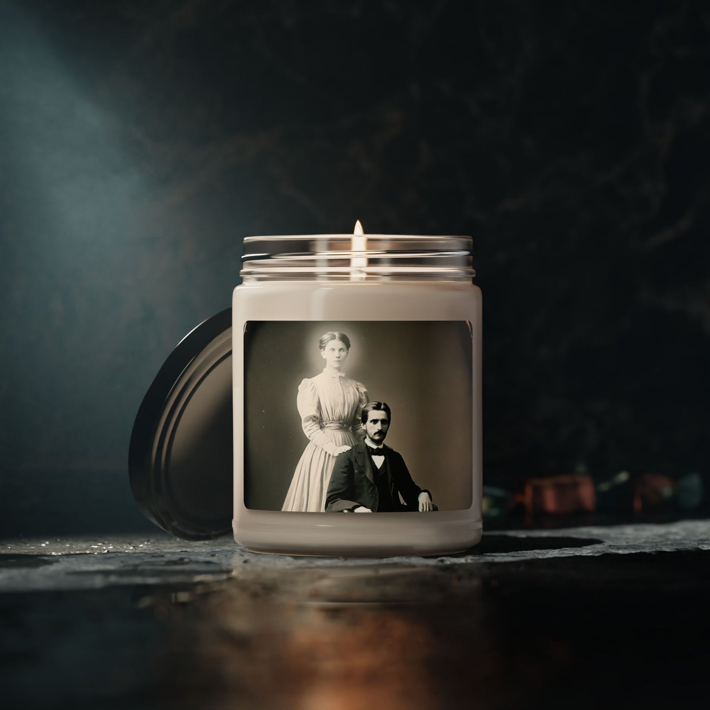 Vintage Portrait Soy Candle — 9oz Scented Jar (Antique Couple)