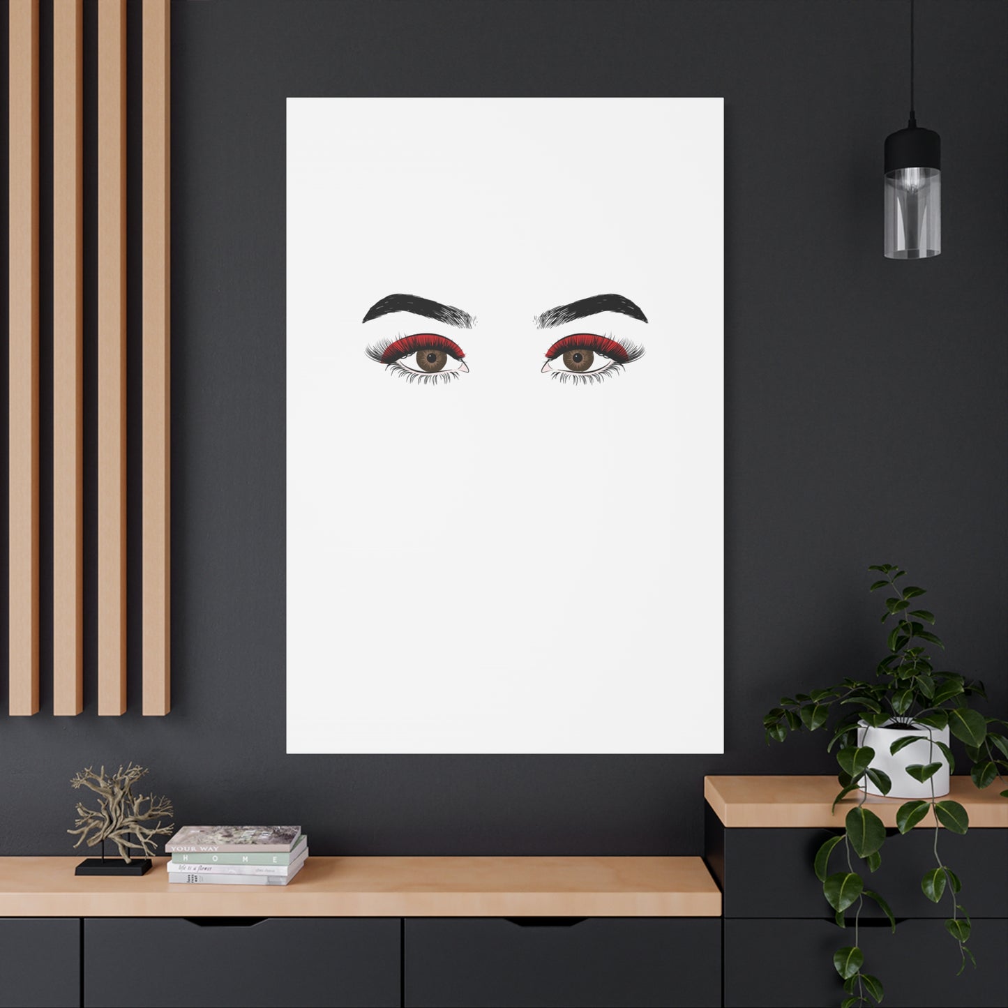 Glam Eyes Matte Canvas Wall Art — Brown Eyes with Red Lashes