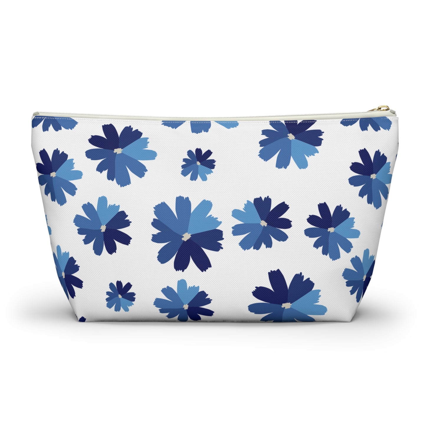 Blue Floral Accessory Pouch for Organizing Essentials, Cosmetic Bag, Travel Makeup Pouch, Gift Idea for Flower Lovers, Eco-Friendly
