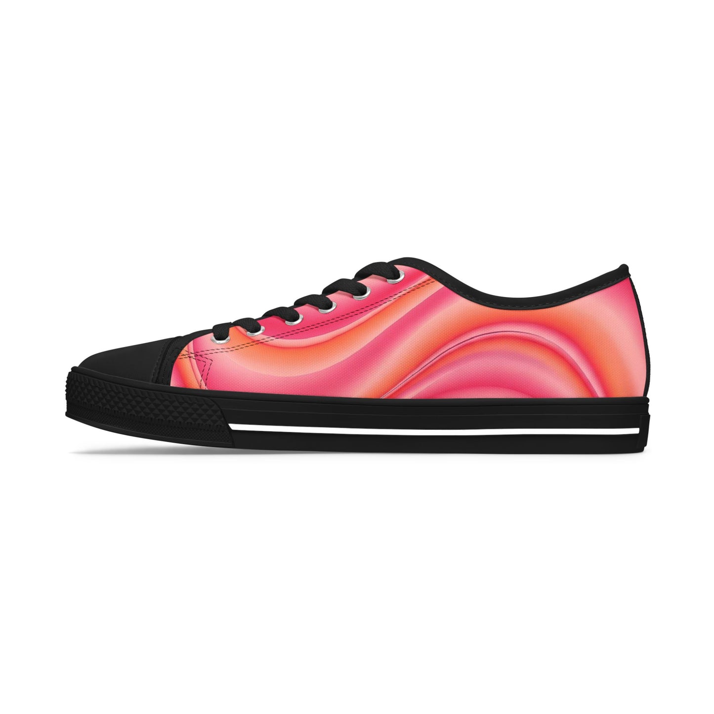 Women's Low Top Sneakers — Pink Retro Wave Swirl Casual Canvas Shoes