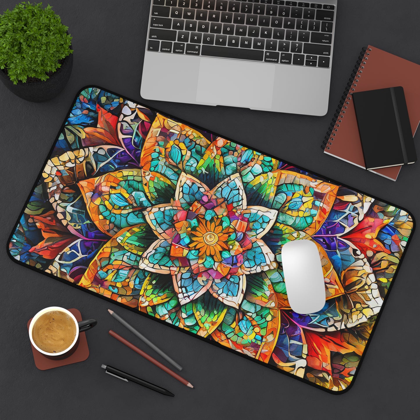 Mandala Stained-Glass Desk Mat — Colorful Boho Mouse Pad for Home Office