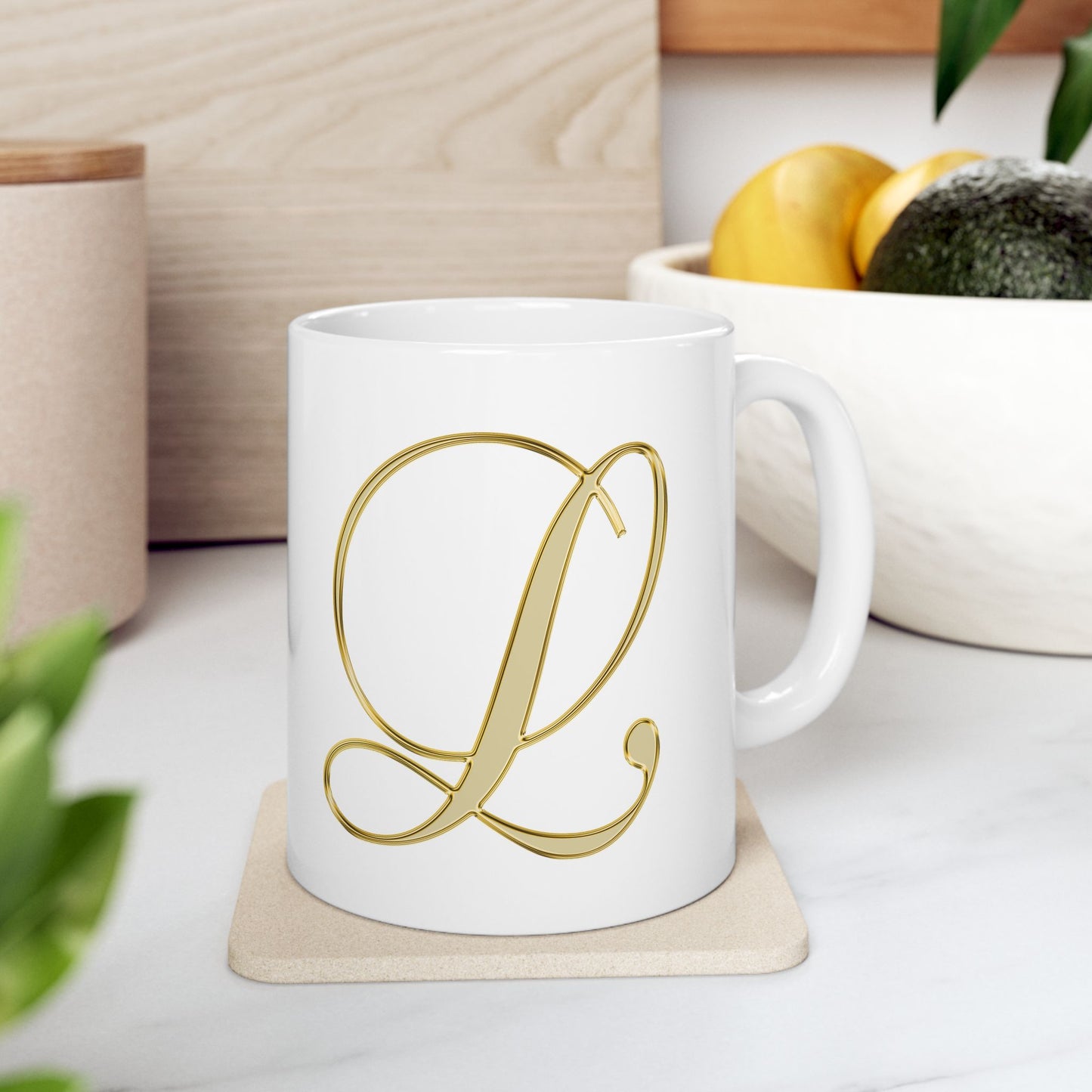 Gold Script Love Ceramic Mug — Elegant Valentine's Day Coffee Cup (11oz, 15oz)