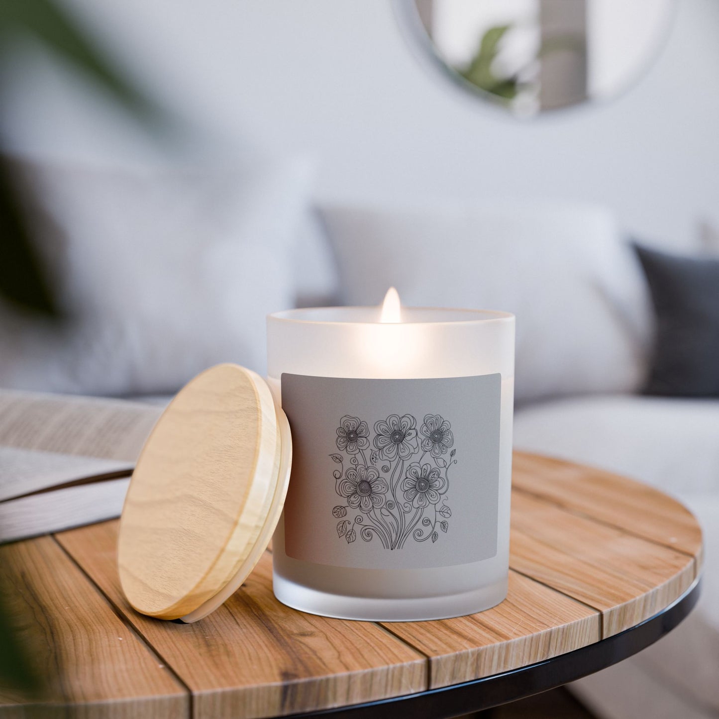 Frosted Glass Candle — Hand-Drawn Floral Bouquet Scented Candle (11 oz)