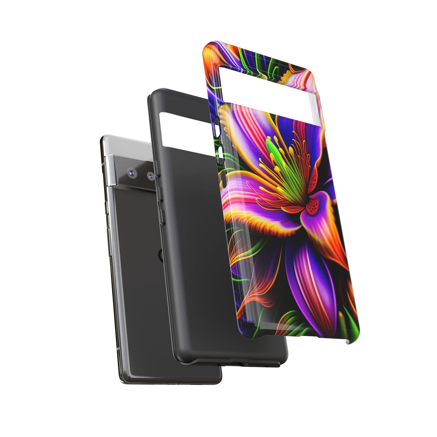 Floral Neon Tough Phone Case — Vivid Purple & Orange Lily Protective Cover