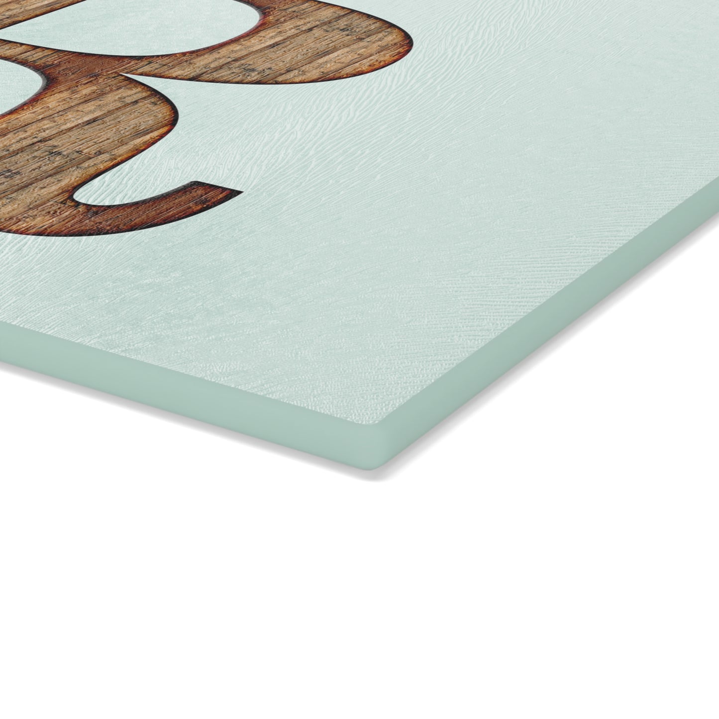 Monogram Glass Cutting Board – Rustic Wood Letter R on Mint