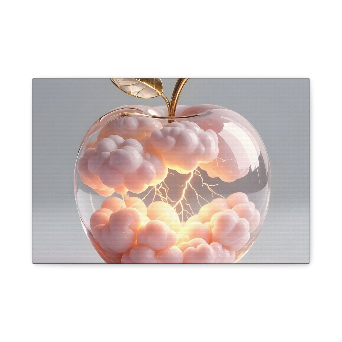 Surreal Glass Apple Canvas – Lightning & Pink Clouds Wall Art
