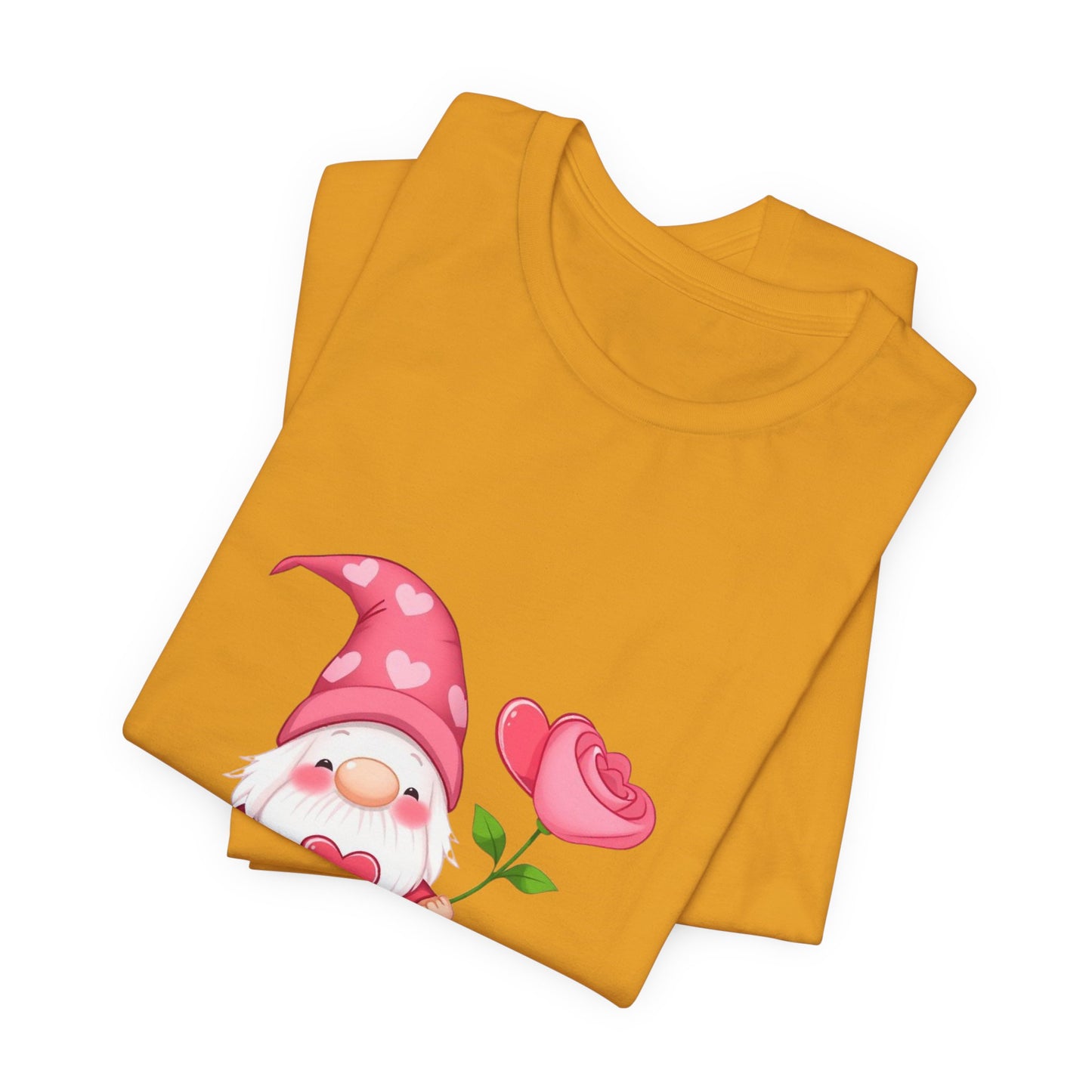 Valentine Gnome T‑Shirt — Cute Pink Gnome Holding Rose Tee