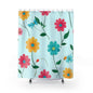 Floral Garden Shower Curtain — Bright Retro Flowers on Sky Blue