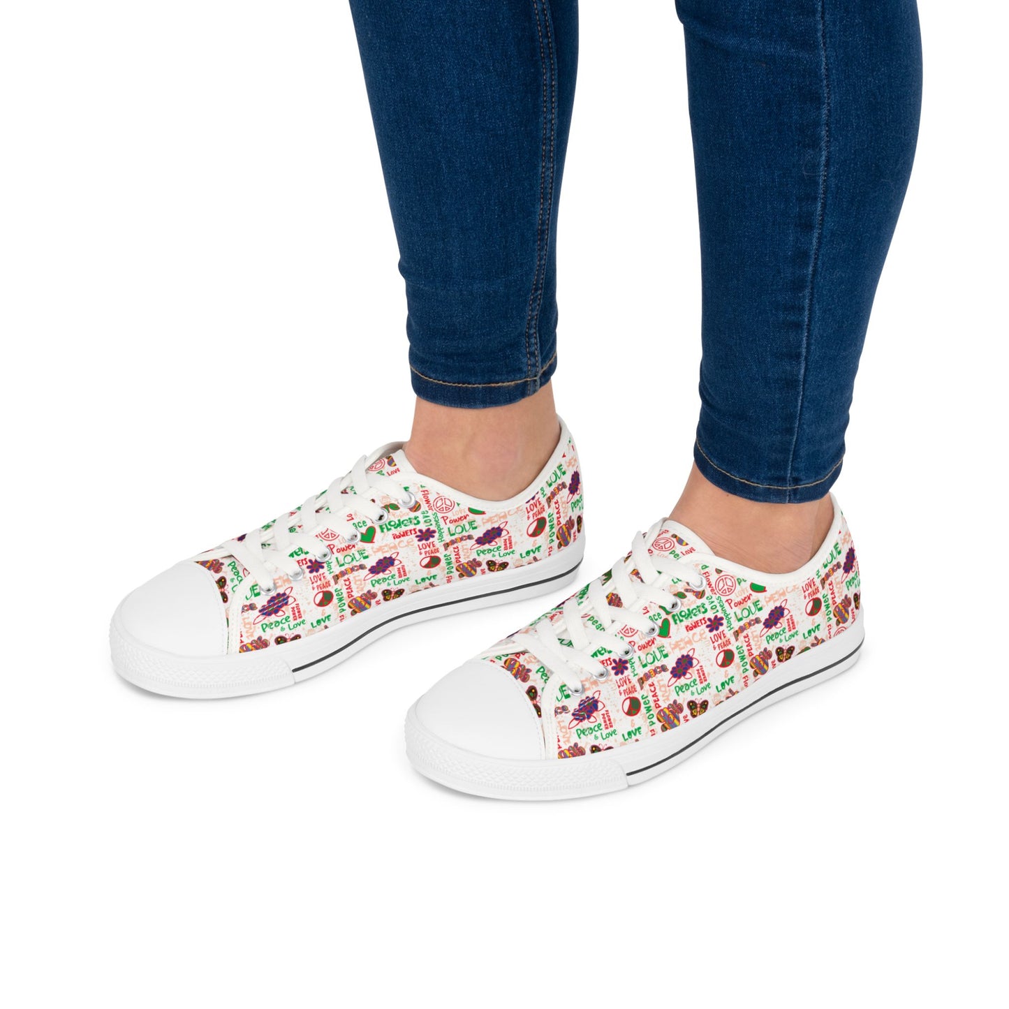 Low Top Sneakers — Retro Peace & Love Floral Pattern
