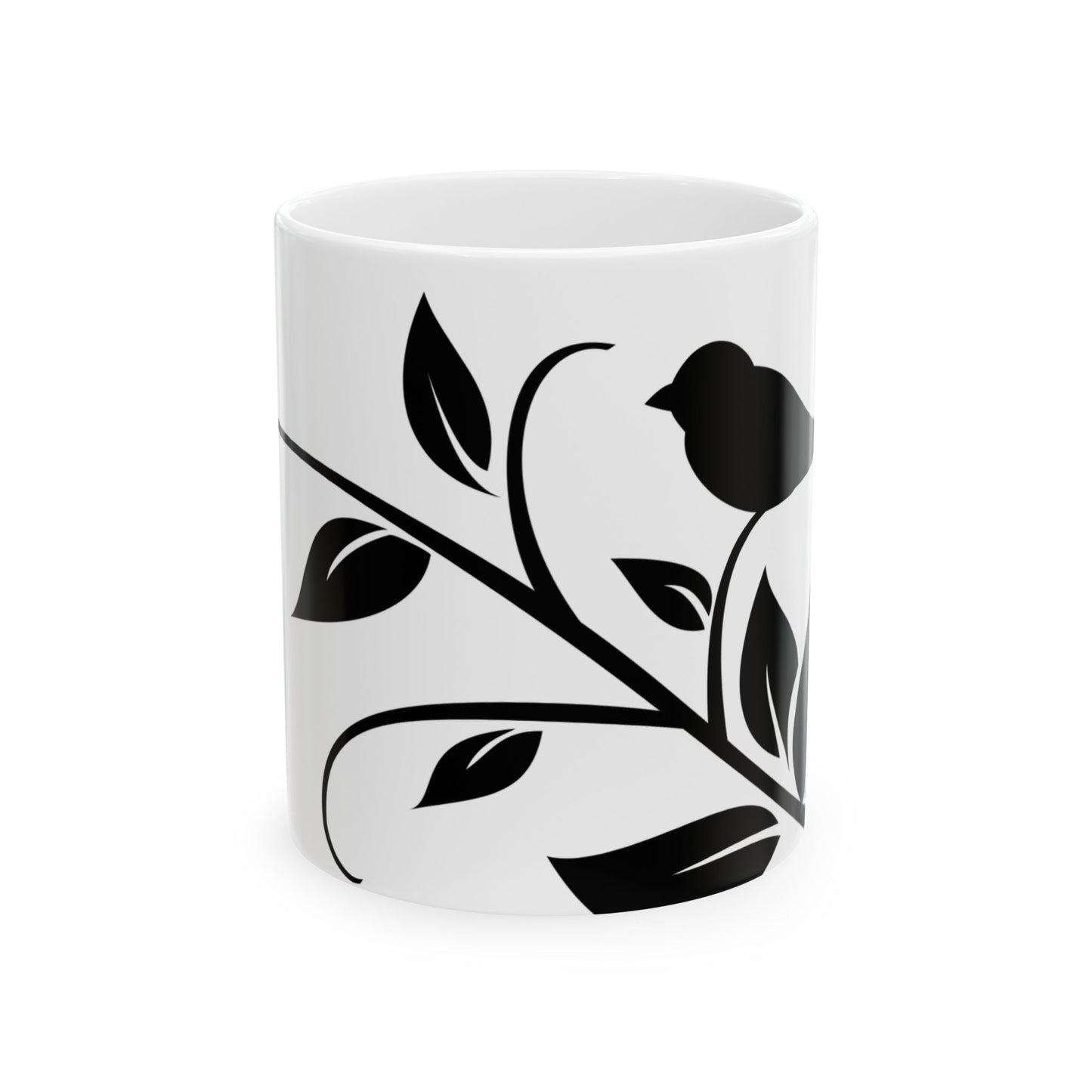 Bird & Branch Ceramic Mug — Black Silhouette Coffee Cup (11oz, 15oz)