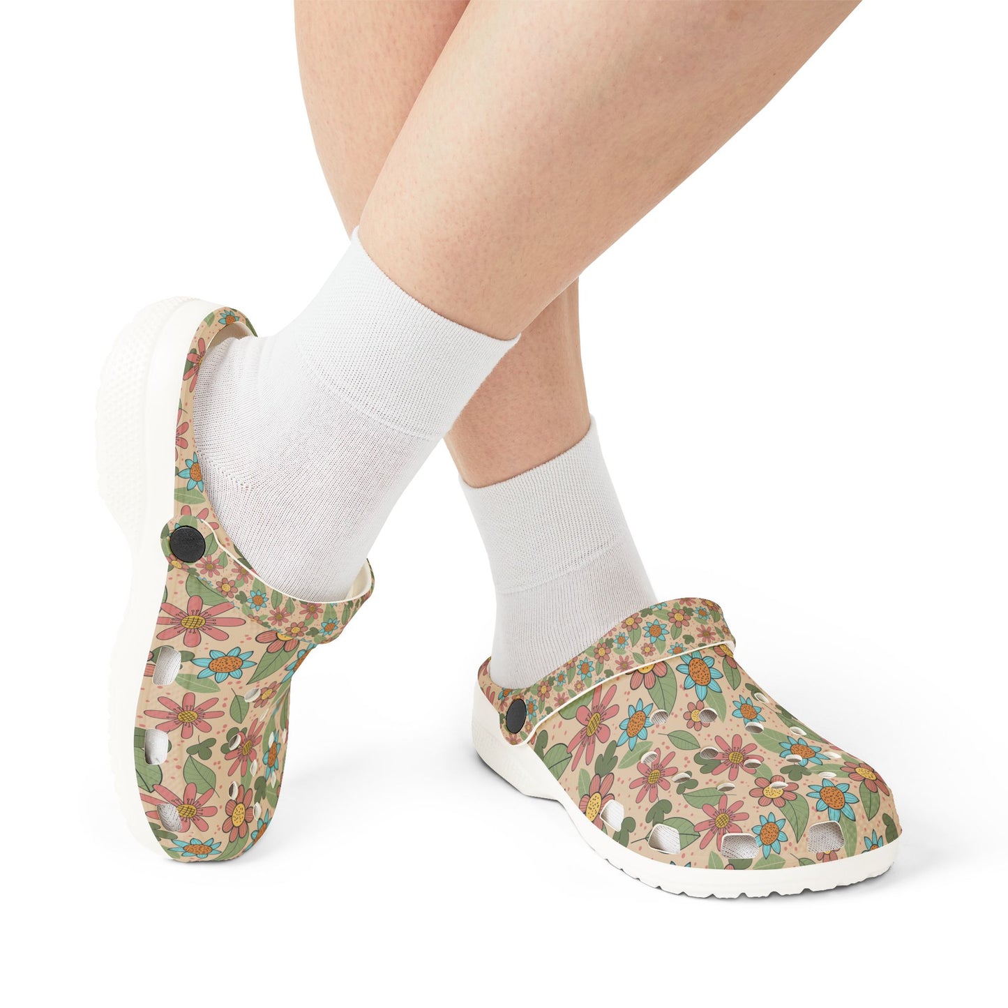 Floral Garden EVA Clogs — Retro Flower Print Foam Slip‑Ons
