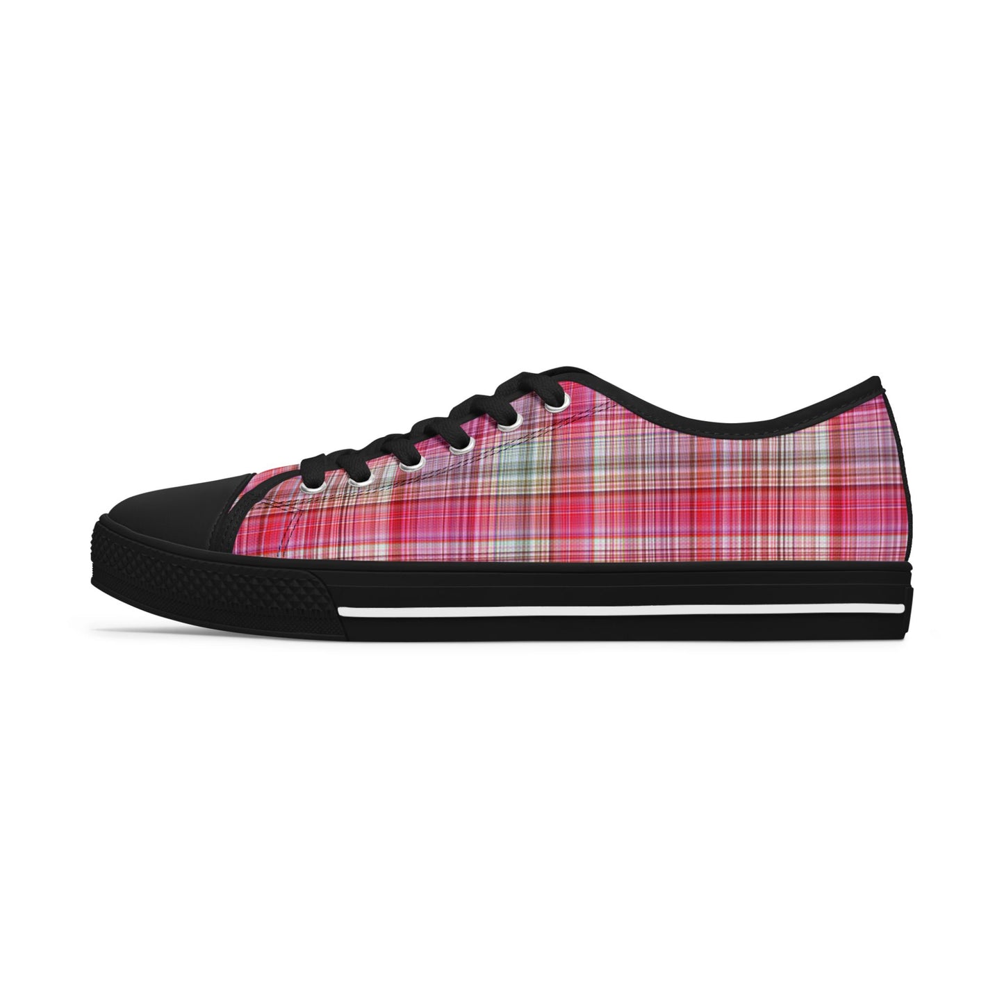Pink Plaid Low Top Sneakers — Women's Casual Canvas Shoes