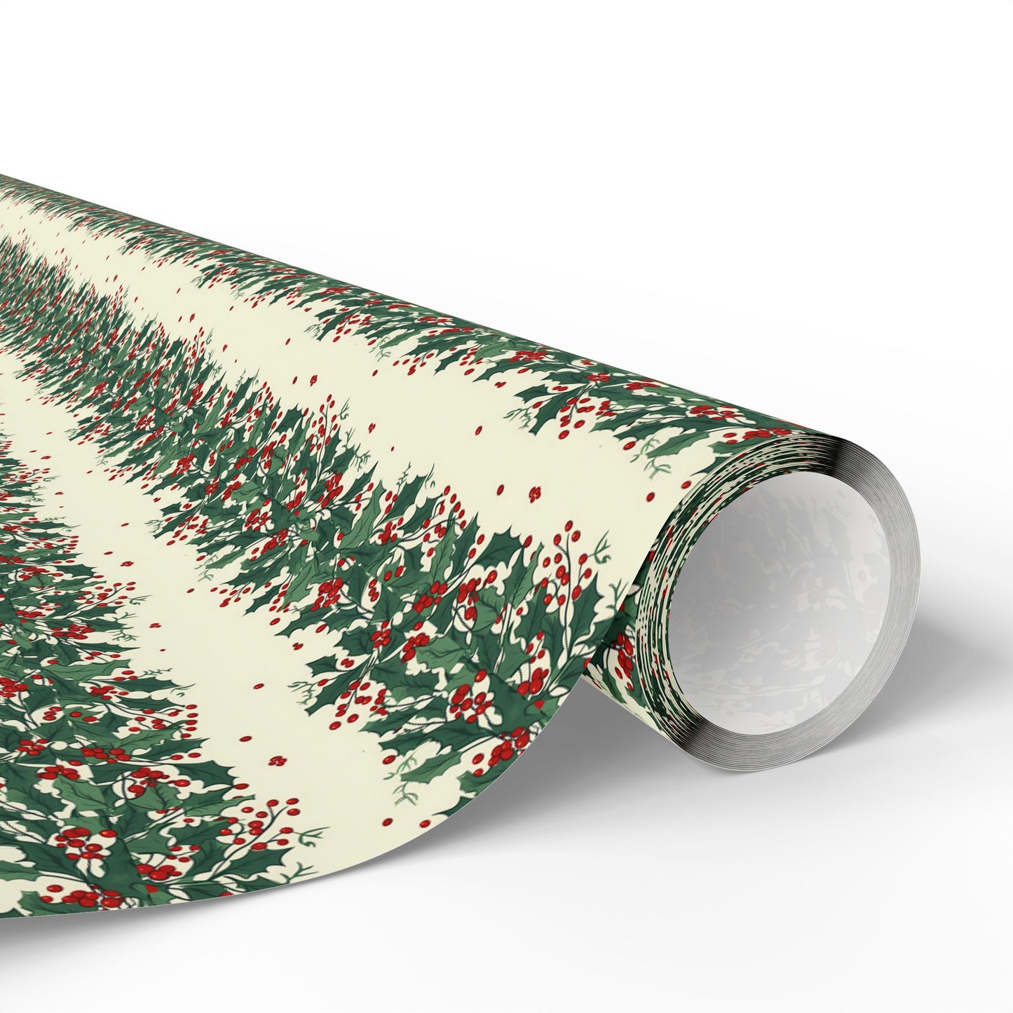 Holiday Pine Sprig Wrapping Paper Roll — Festive Green & Red Gift Wrap
