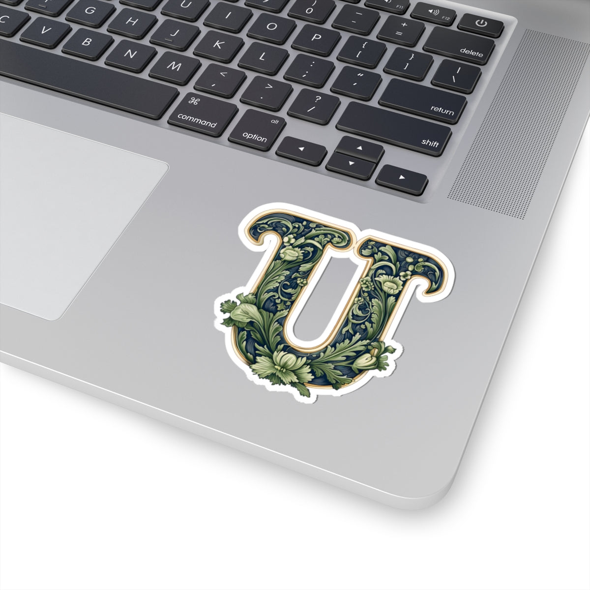 Floral Ornate Letter U Sticker — Vintage Botanical Monogram Kiss-Cut