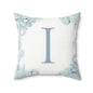 Monogram 'I' Floral Throw Pillow — Soft Blue Initial Accent Pillow