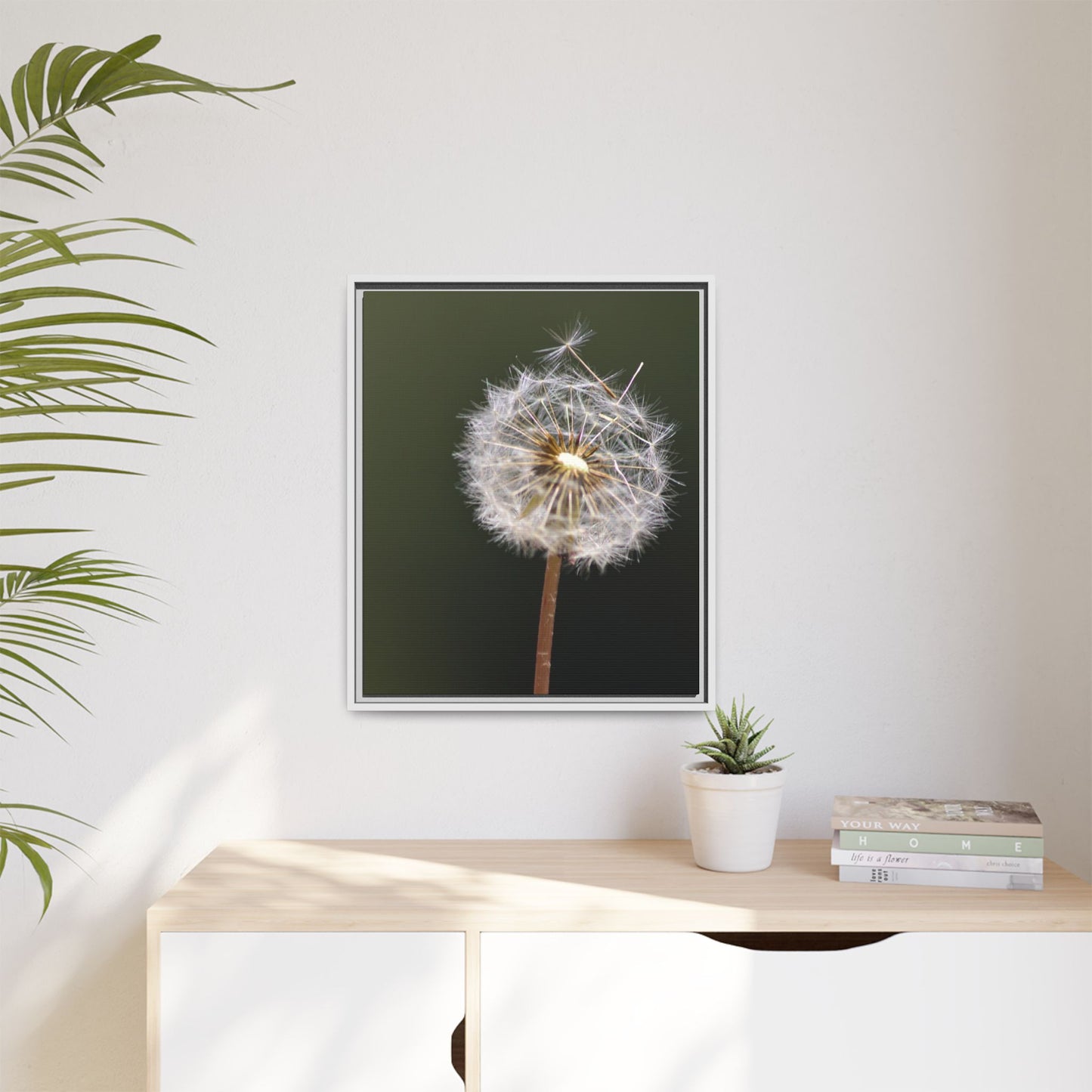 Framed Dandelion Canvas Print — Matte Botanical Wall Art