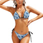 Halter Triangle Bikini Blue Flowers