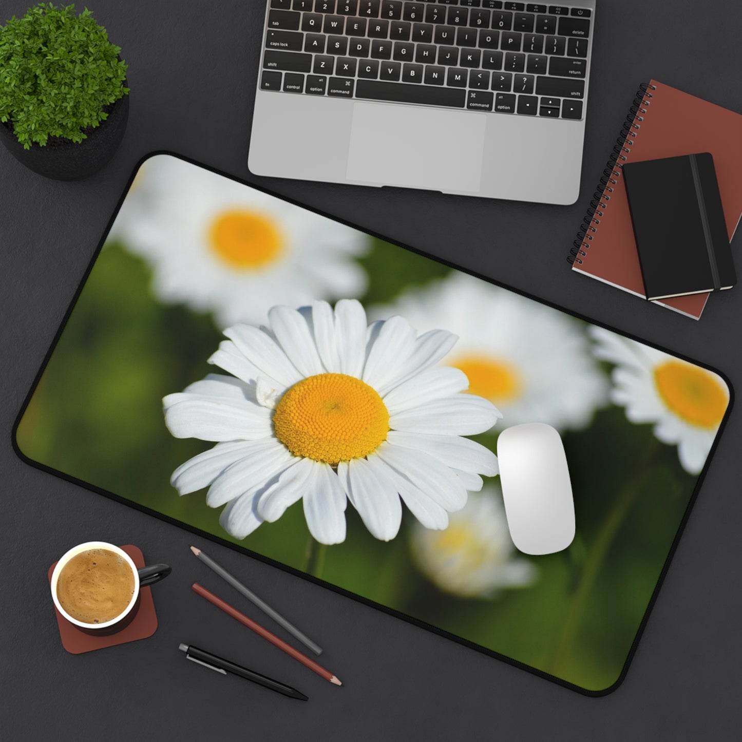 Daisy Field Desk Mat — Floral Mouse Pad Surface for Home Office