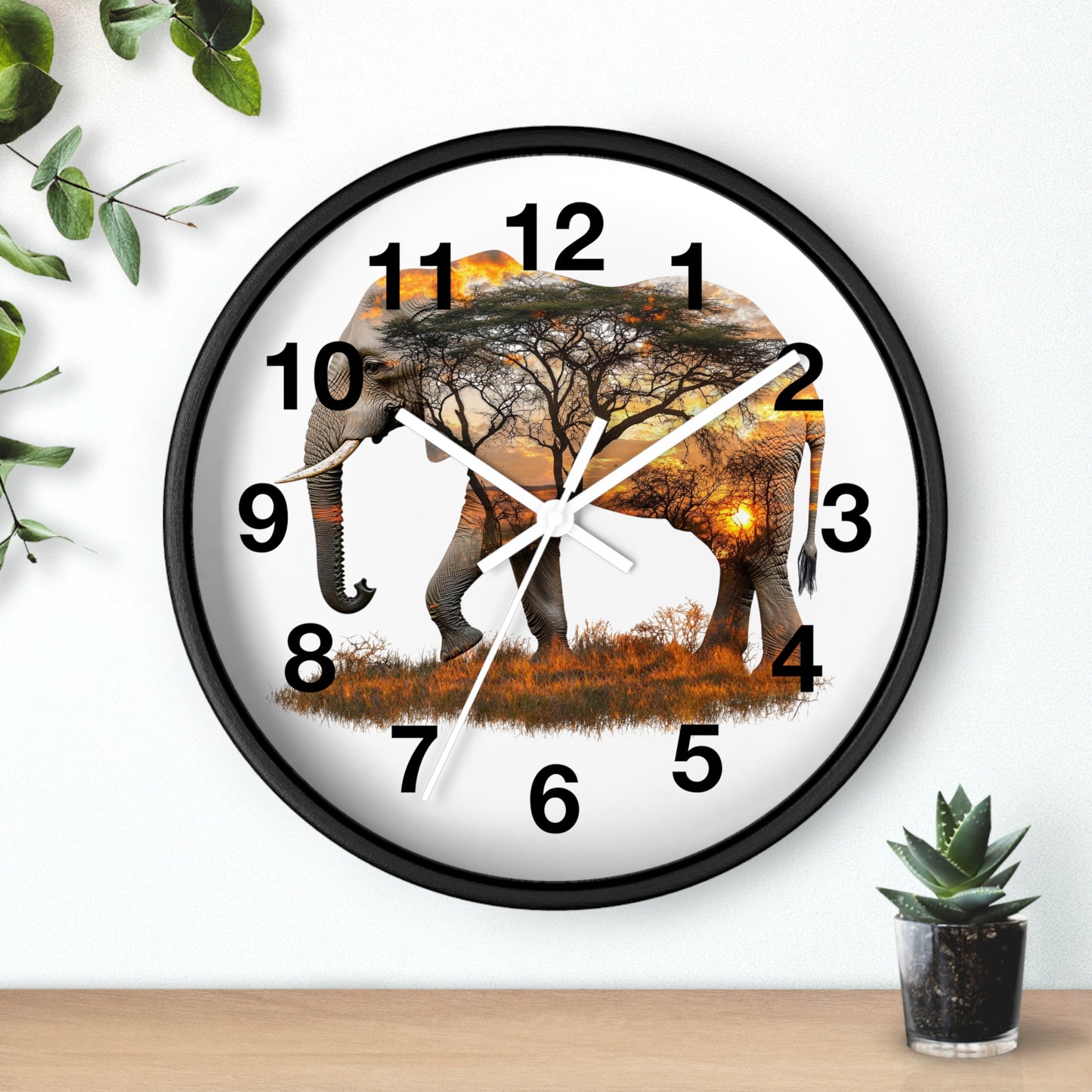 Elephant Sunset Wall Clock