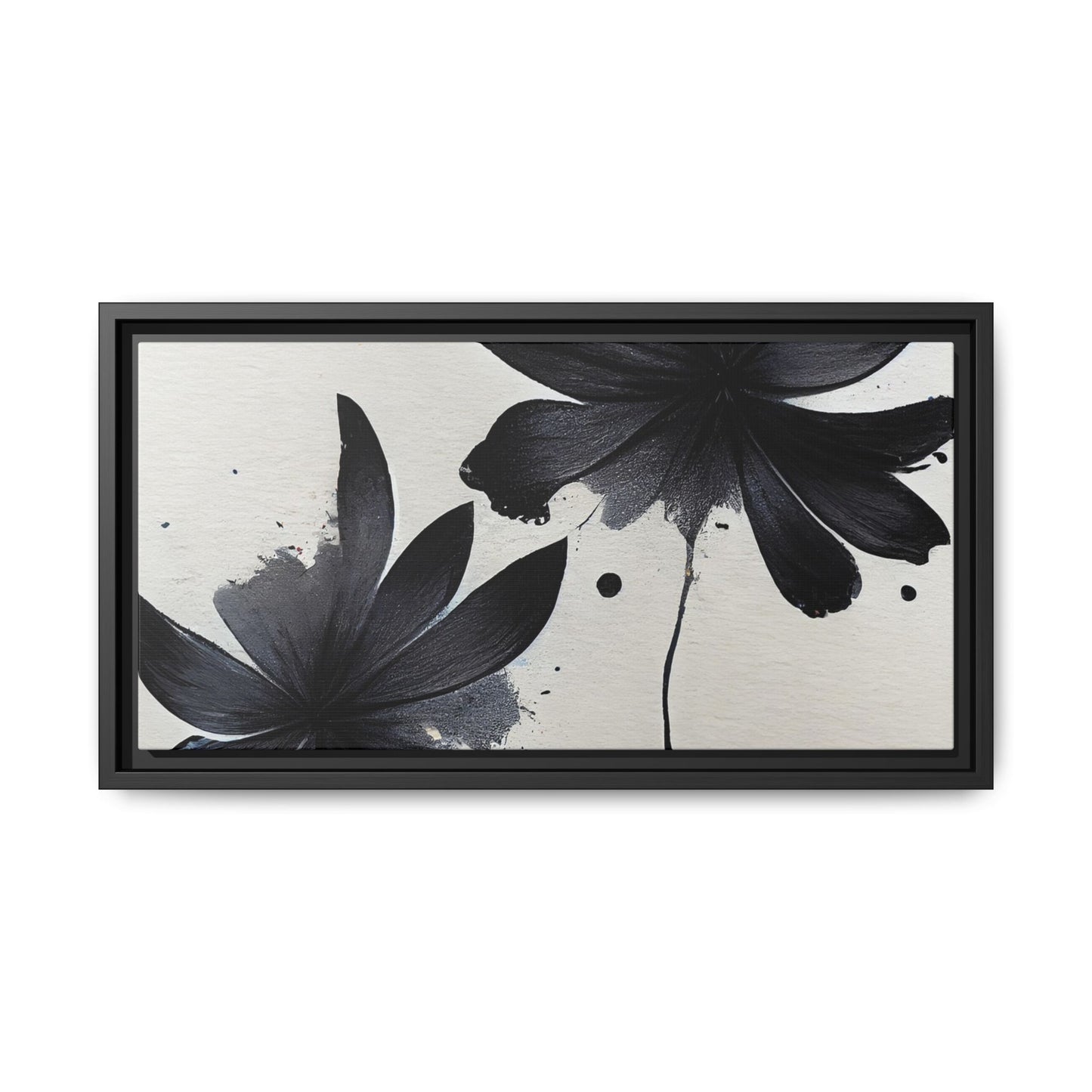 Framed Black Floral Matte Canvas Wall Art — Monochrome Botanical Print