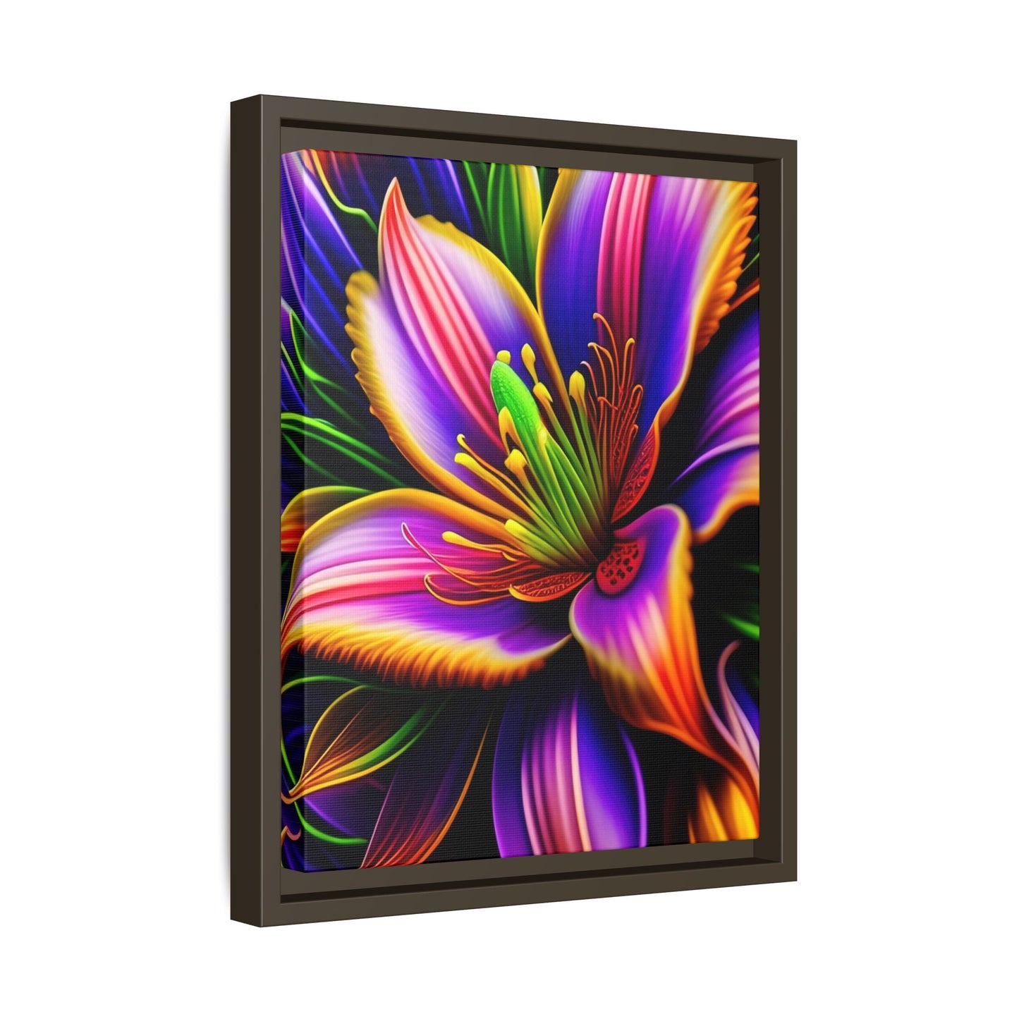 Vibrant Neon Floral Matte Canvas Print — Framed Wall Art