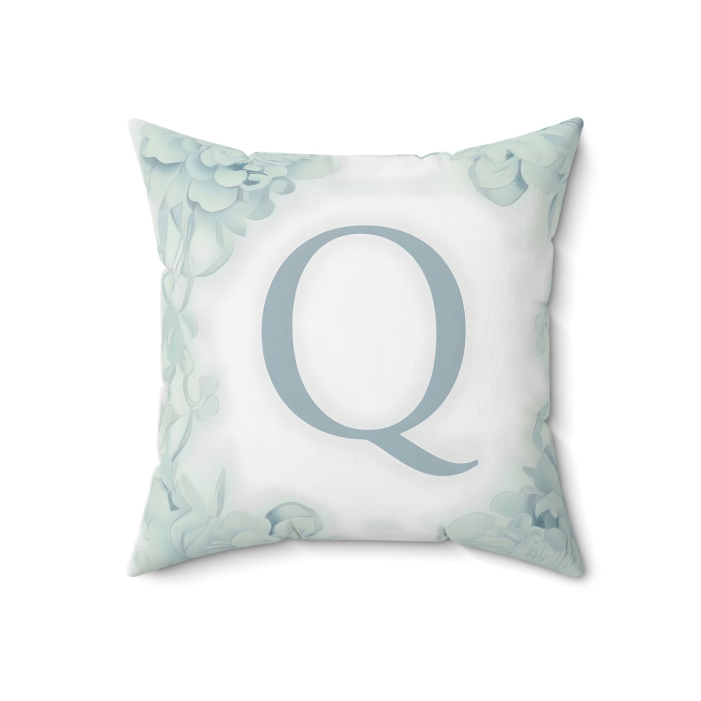 Monogram Q Floral Throw Pillow — Soft Mint Initial Accent Pillow