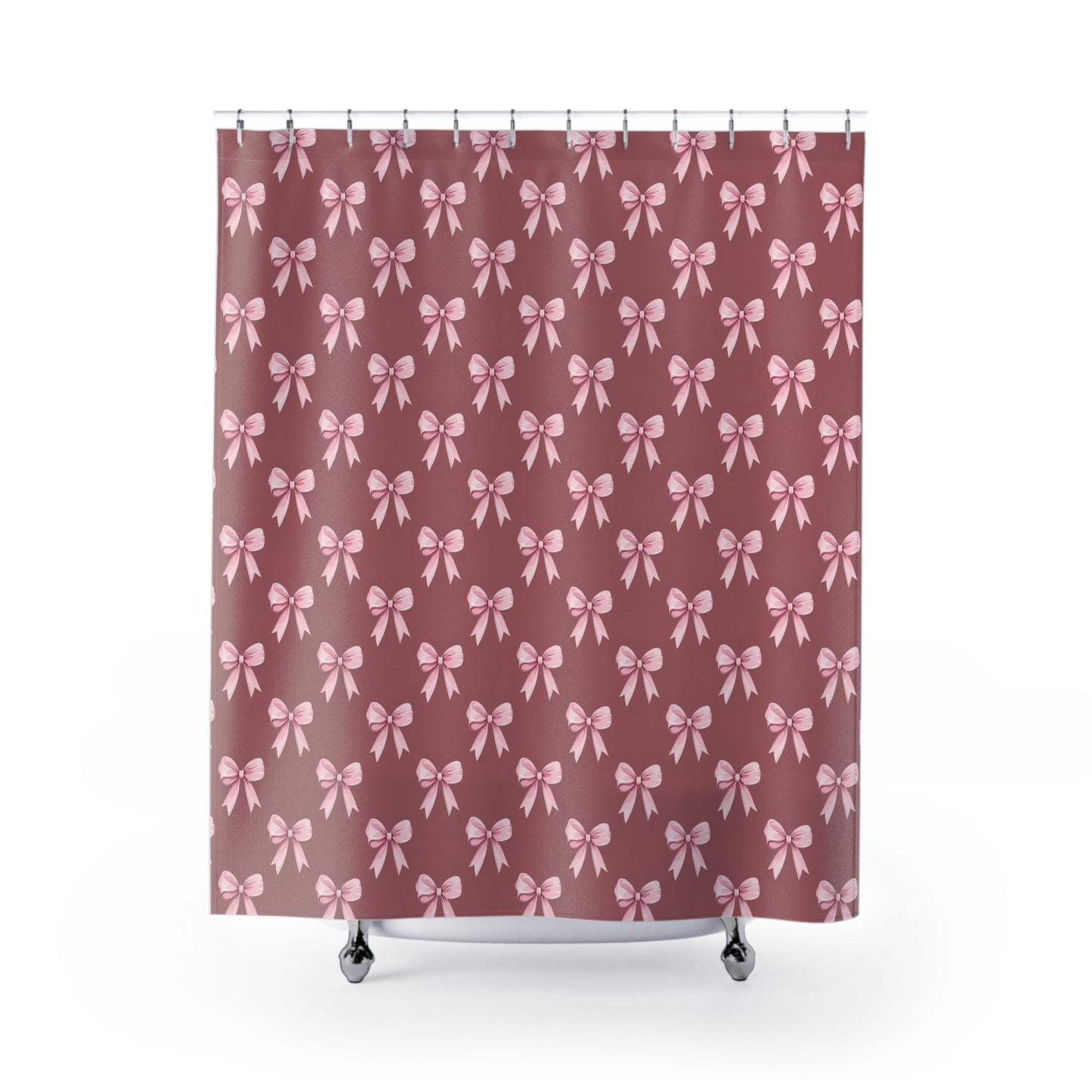 Pink Bow Pattern Shower Curtain — Feminine Floral Bow Bathroom Decor
