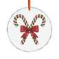 Candy Cane Bow Crystal Glass Ornament — Heart-Shaped Christmas Tree Decoration