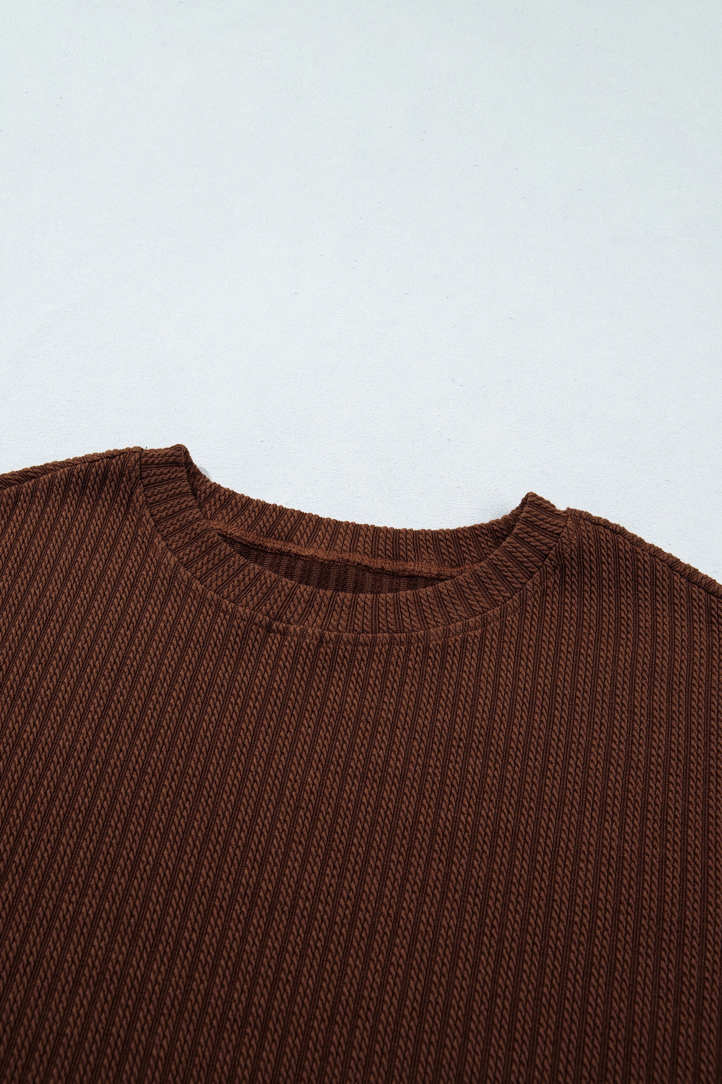 Dark Brown Textured Ribbed Knit Lettuce Trim 2pcs Lounge Set