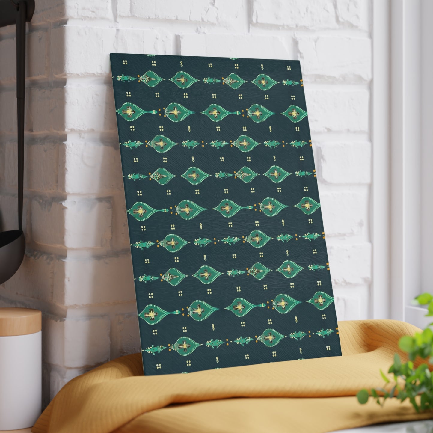 Teal Retro Geometric Glass Cutting Board